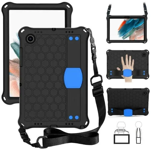 Funda para Galaxy Tab A8 10.5 2021 X200 X205 Panífono Eva con Correa (Negro + Azul)