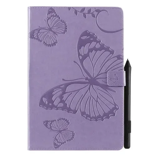 Funda para Galaxy Tab S5E Cuero PU Patrón Mariposa Tapa Horizontal Soporte Ranuras Tarjetas Billetera Bolígrafo (Morado)