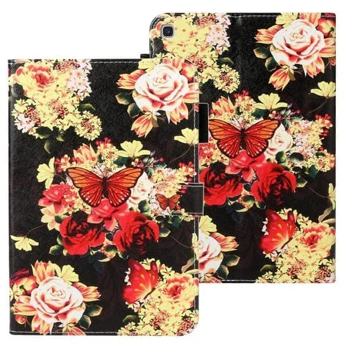 Funda para Galaxy Tab S5E T720 Cuero Horizontal Textura Cruzada Suspensión Ranura Tarjeta Soporte Billetera (Flor de Peonía Negra)