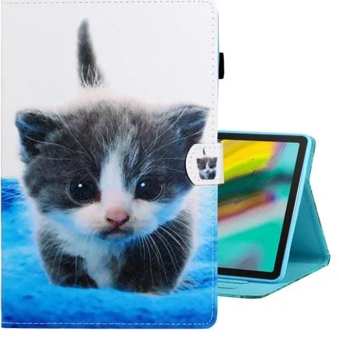 Funda para Galaxy Tab S6 T860 Cuero Pu Tapa Horizontal Soporte Ranura Tarjeta Suspensión (Gato Azul Blanco)