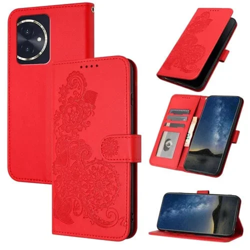 Funda para Honor 100 Datura Flower de Cuero con Tapa en Relieve (Rojo)