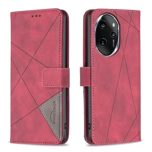 Funda para Honor 100 Pro de Cuero con Textura de Rombo y Hebilla Magnética (Rojo)
