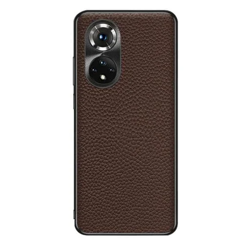 Funda para Honor 50 con Textura Litchi de Cuero Genuino (Café)