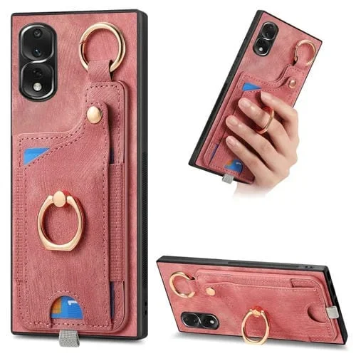Funda para Honor 80 Pro con Bolsa para Tarjeta, Anillo y Lazo para Colgar (Rosa)