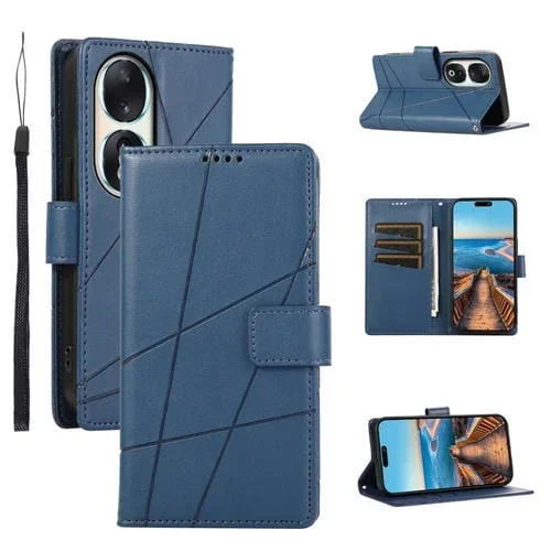 Funda para Honor 90 con Línea en Relieve y Textura de Cuero Genuino PU (Azul)