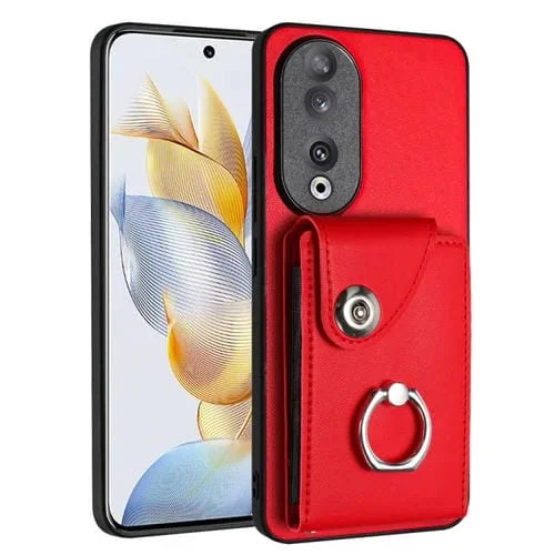 Funda para Honor 90 de PU con Soporte para Anillo y Bolsa para Tarjeta (Rojo)