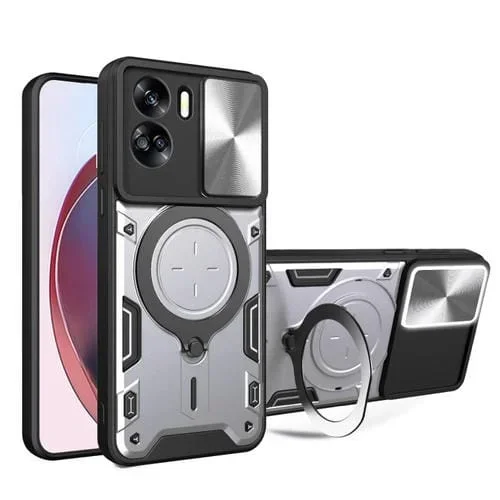 Funda para Honor 90 Lite 5G con Soporte Magnético y Escudo Deslizante Textura Cd (Plateado)
