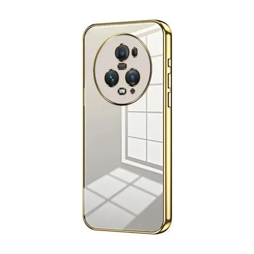 Funda para Honor Magic5 Pro con Orificio Fino y Revestimiento Transparente (Dorado)