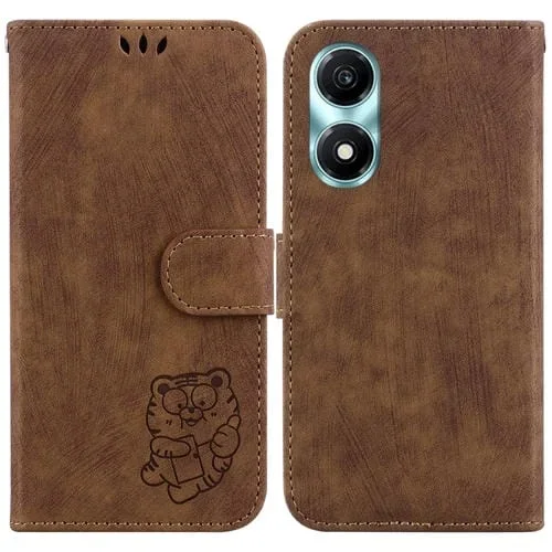 Funda para Honor X5 Plus y Play 40C de Cuero con Relieve Little Tiger (Marrón)