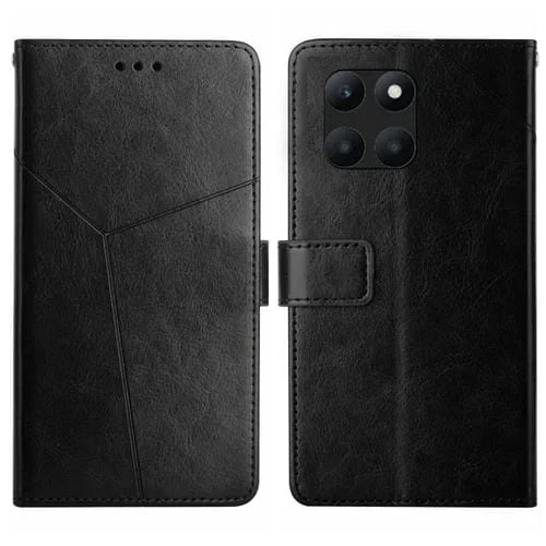 Funda para Honor X6A de Cuero con Tapa y Patrón en Forma de Y (Negro)