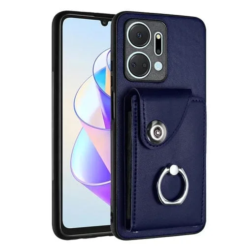 Funda para Honor X7A y Play7T de PU con Soporte para Anillo y Bolsa para Tarjeta (Azul)