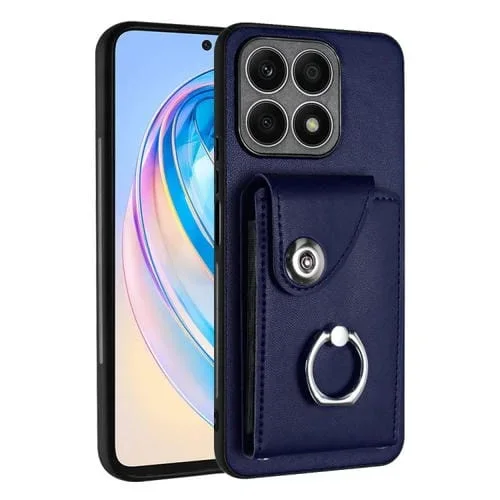 Funda para Honor X8A de PU con Soporte para Anillo y Bolsa para Tarjeta (Azul)