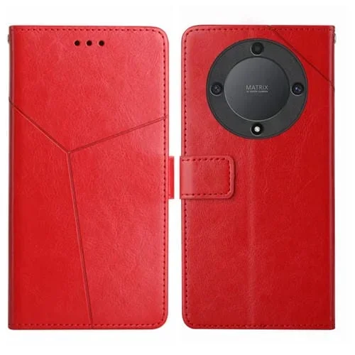 Funda para Honor X9B de Cuero con Tapa y Patrón en Forma de Y (Rojo)