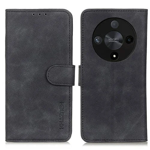 Funda para Honor X9B Khazneh de Cuero con Tapa y Textura Retro (Negro)