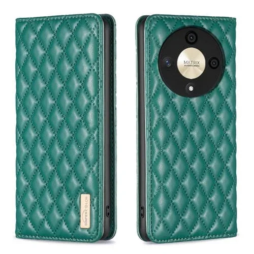 Funda para Honor X9B Magic6 Lite 5G con Tapa de Cuero Magnético Diamond Lattice (Verde)