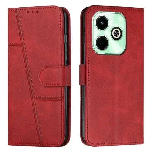 Funda para Infinix Hot 40I de Cuero con Hebilla y Textura de Becerro con Costura (Rojo)