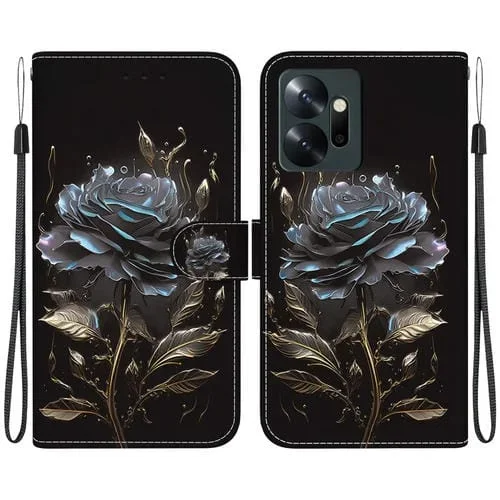 Funda para Infinix Zero 20 X6821 de Cuero con Dibujo Coloreado y Textura de Cristal (Rosa Negra)