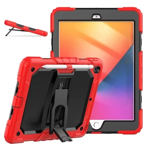 Funda para iPad 10.2 2021 2020 2019 Gel de Sílice a Prueba de Golpes Estuche Protector PC Soporte Correa (Rojo)