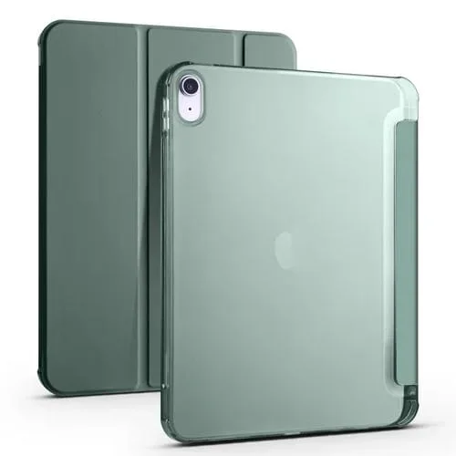 Funda para iPad de Cuero con Tres Pliegues y Airbag de Cuatro Esquinas para iPad 2025/2022 (Verde Pino)
