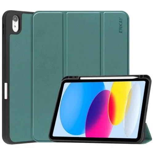 Funda para iPad Enkay Piel Sintética Tapa Trasera TPU Ranura Bolígrafo (Verde Oscuro)