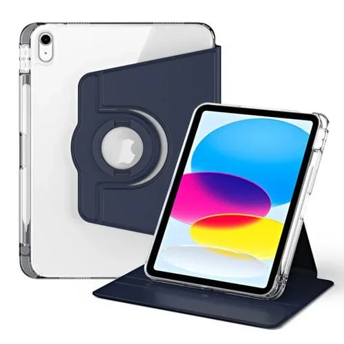 Funda para iPad Piel Acrílica Transparente Desmontable Rotación 360 (Azul Oscuro)