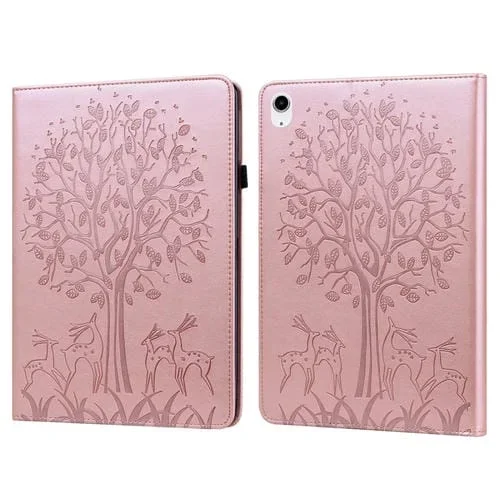 Funda para iPad Piel Relieve Árbol Ciervo 2025/2022 (Rosa)