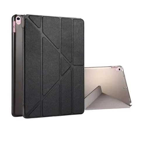 Funda para iPad Pro 10,5 Pulgadas Cuero Tapa Deformación Horizontal Textura Seda Soporte Plegable 4 Reposo Despertador (Negro)