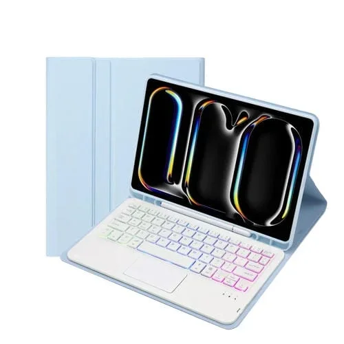 Funda para iPad Pro 11 2024 A13B-As Teclado Táctil Bluetooth Cuero con Ranura para Bolígrafo (Azul Claro)