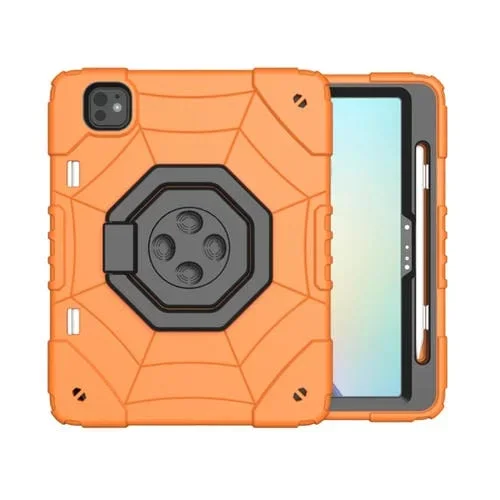 Funda para iPad Pro 11 2024 con Asa Giratoria Antiestrés (Naranja y Negro)