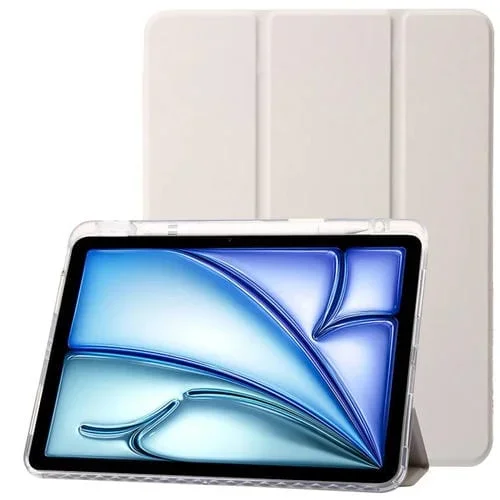 Funda para iPad Pro 11 (2024) Cuero Acrílico Transparente 3 Pliegues (Gris)