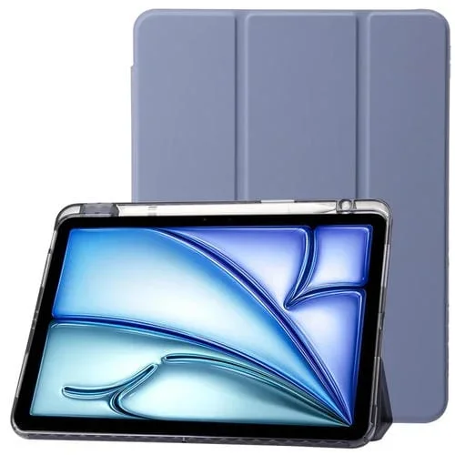Funda para iPad Pro 11 (2024) de Cuero Acrílico Transparente 3 Pliegues (Morado Lavanda)