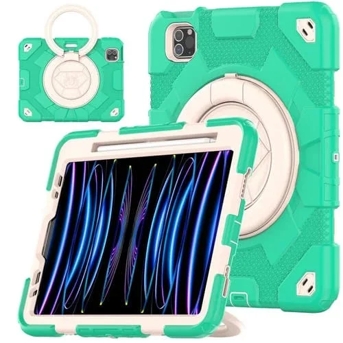 Funda para iPad Pro 11 Spider Rotation Handle Silicona y PC Beige Cian (2022/2021/2020)
