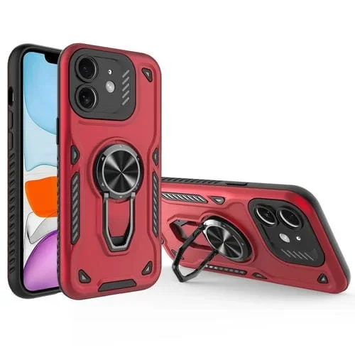 Funda para iPhone 11 con Soporte Giratorio de Metal y Carcasa Magnética de TPU y PC (Roja)