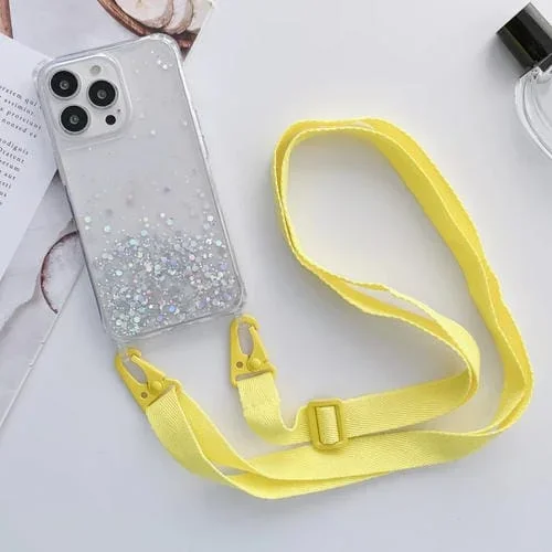 Funda para iPhone 11 Lanyard Glitter Epoxy Clear Phone Case (Amarillo)