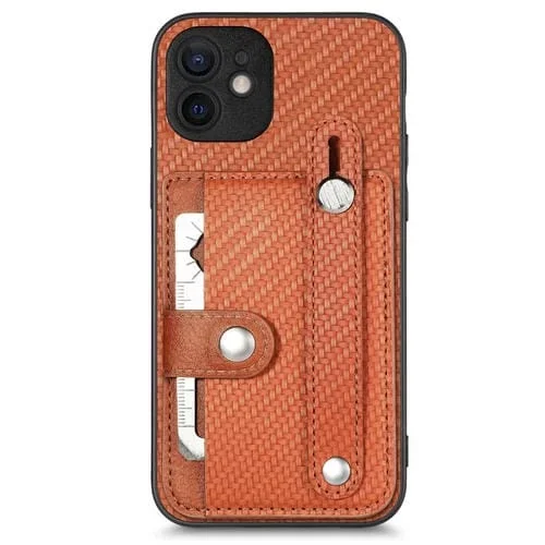 Funda para iPhone 11 Muñequera Kickstand Tarjeta Monedero Contraportada con Herramienta Cuchillo (Marrón)
