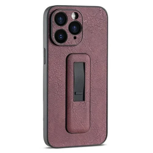 Funda para iPhone 11 Pro a Prueba de Golpes con Soporte Push-Pull de Cuero PU (Rojo Vino)