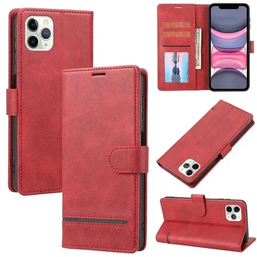 Funda para iPhone 11 Pro Classic Wallet Flip de Cuero para Teléfono (Rojo)
