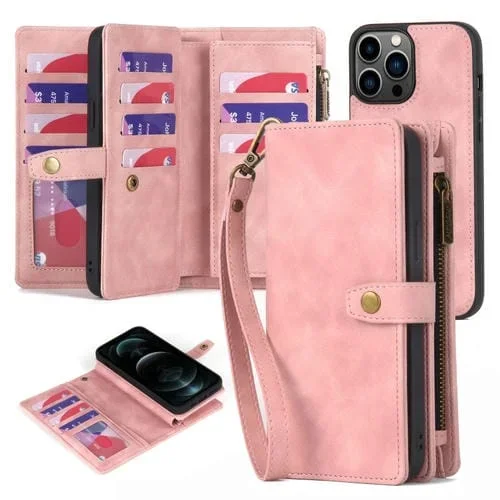 Funda para iPhone 11 Pro con Cremallera Desmontable Magsafe Funda de Cuero (Rosa)