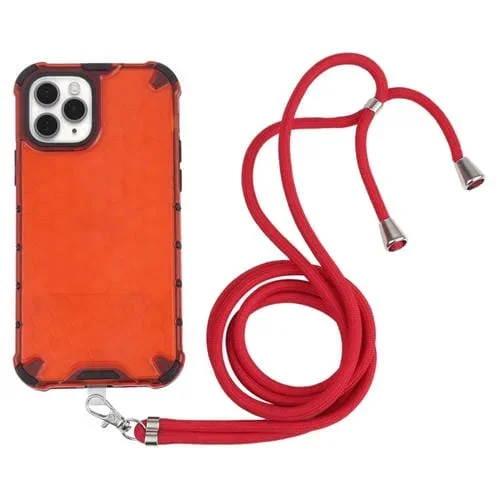 Funda para iPhone 11 Pro Honeycomb PC + TPU a Prueba de Golpes con Cordón para El Cuello (Rojo)