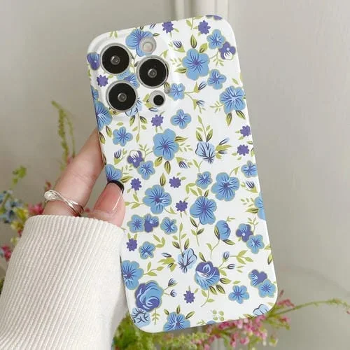 Funda para iPhone 11 Pro Max Caja de Teléfono de PC Patrón de Agua Flor Azul (Fondo Blanco)