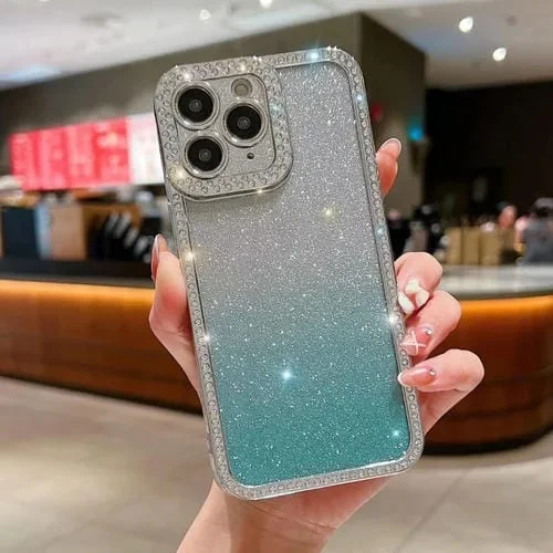 Funda para iPhone 11 Pro Max Diamond Gradient Glitter Plated TPU Phone Case (Verde)