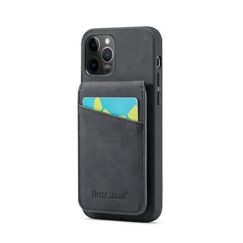 Funda para iPhone 11 Pro Max Fierre Shann Crazy Horse Card Holder Contraportada Pu (Negro)
