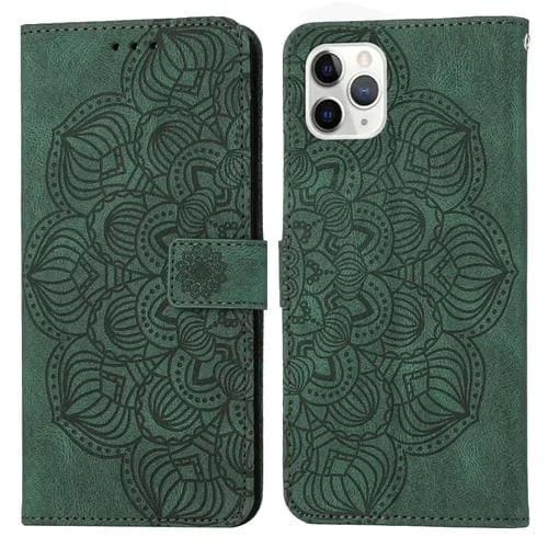 Funda para iPhone 11 Pro Max Mandala Cuero con Tapa en Relieve (Verde)