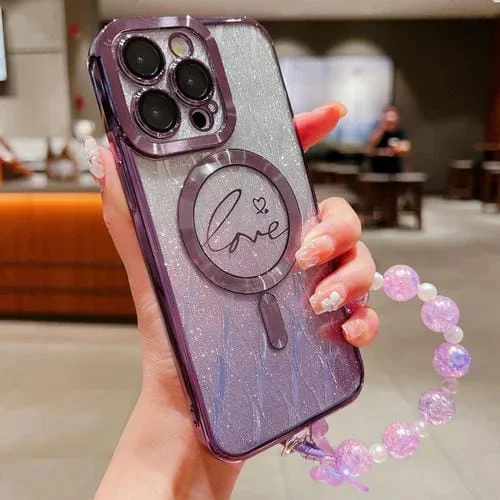 Funda para iPhone 11 Pro Purpurina Degradada Hojas de Amor Dual con Magsafe (Morado)