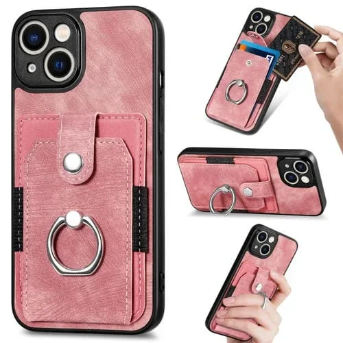 Funda para iPhone 11 Pro Retro Skin-Feel con Anillo y Tarjetero (Rosa)