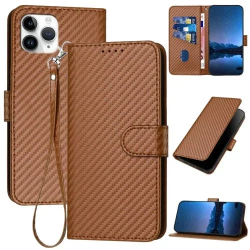 Funda para iPhone 11 Pro Yx0070 Cuero Hebilla Fibra de Carbono Cordón (Café)