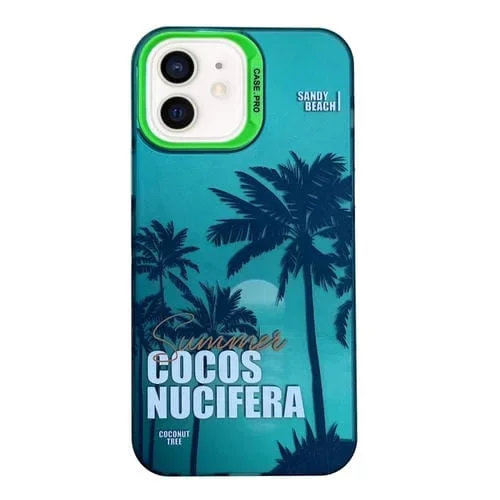 Funda para iPhone 11 TPU + PC Pintura al Óleo Paisaje Colorido del Atardecer (Árbol de Coco Verde)