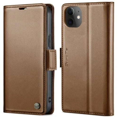 Funda para iPhone 12 / 12 Pro Caseme 023 Mariposa Hebilla Litchi Textura Rfid Cuero Antirrobo (Marrón)