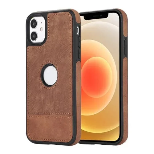 Funda para iPhone 12/12 Pro Empalme Costura Caja de Teléfono de PU con Recorte (Marrón)