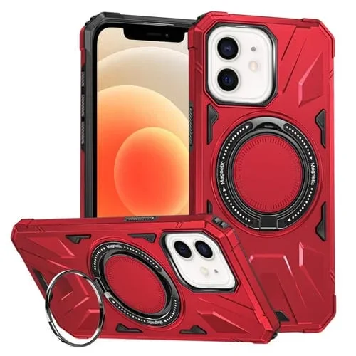 Funda para iPhone 12/12 Pro Magsafe Magnética a Prueba de Golpes con Soporte para Anillo (Rojo)